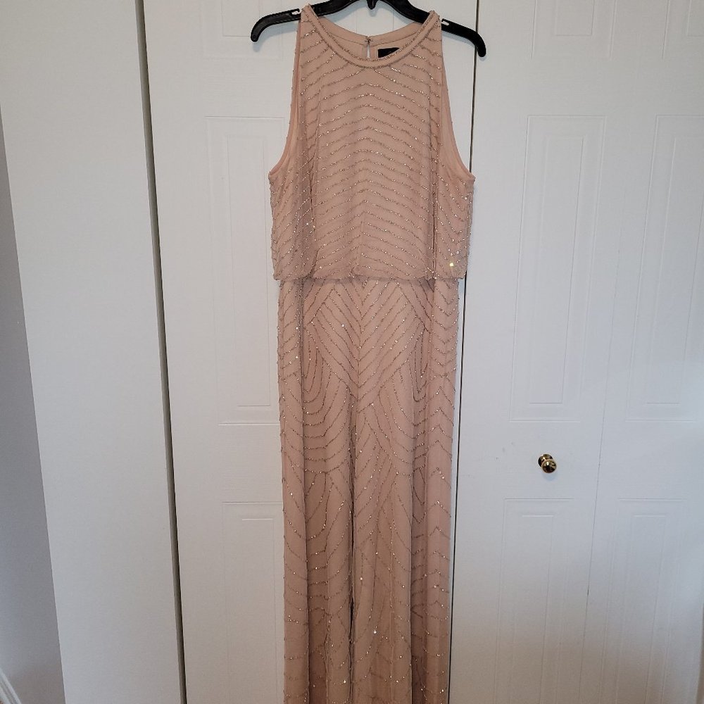 ADRIANNA PAPELL | Pink Beaded Halter Gown
